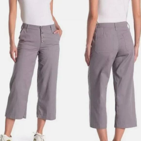 J. CREW 100% Cotton Twill Grey Button-Fly Wide Leg Pants - Size 12 - Picture 1 of 7